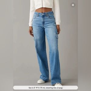 COPY - American Eagle Dreamy Drape Stretch Super High Waisted Cargo Baggy Wide …